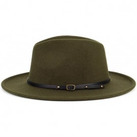 Fedoras Women Fedora Hat Wide Brim Felt hat with Belt Buckle Panama Hat Vintage Jazz Hat - A-olive Green - CV18XTQRLE0 $17.52