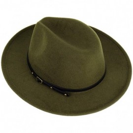 Fedoras Women Fedora Hat Wide Brim Felt hat with Belt Buckle Panama Hat Vintage Jazz Hat - A-olive Green - CV18XTQRLE0 $17.52