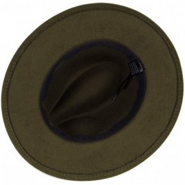 Fedoras Women Fedora Hat Wide Brim Felt hat with Belt Buckle Panama Hat Vintage Jazz Hat - A-olive Green - CV18XTQRLE0 $17.52