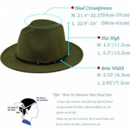 Fedoras Women Fedora Hat Wide Brim Felt hat with Belt Buckle Panama Hat Vintage Jazz Hat - A-olive Green - CV18XTQRLE0 $17.52