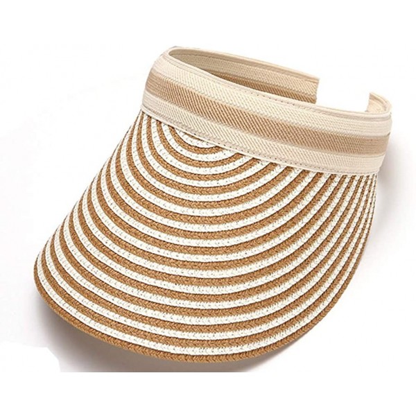 Visors Women UV Sun Protection Packable Straw Wide Brim Beach Visor Sun Hat - Khaki - CS196MCTG5O $11.01