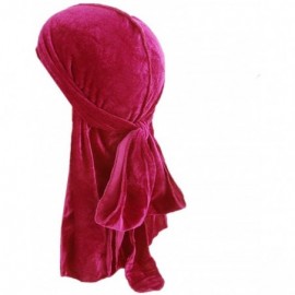 Skullies & Beanies Velvet Men's Women's Du-Rag-Premium Quality-Wave Cap-Durag Headwrap 360 Waves Long Straps - Rose Red - C01...