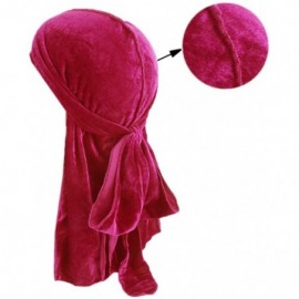 Skullies & Beanies Velvet Men's Women's Du-Rag-Premium Quality-Wave Cap-Durag Headwrap 360 Waves Long Straps - Rose Red - C01...