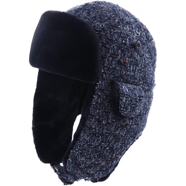 Skullies & Beanies Ladies Earflap Trapper Hat Faux Fur Hunting Hat Fleece Lined Thick Knitted - 89366_navy - CP1873KRCX5 $18.95