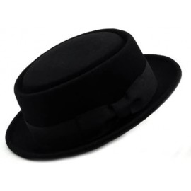 Fedoras Mens Crushable Wool Felt Porkpie Hat w/Feather - Black - CQ1190AVWBX $38.78