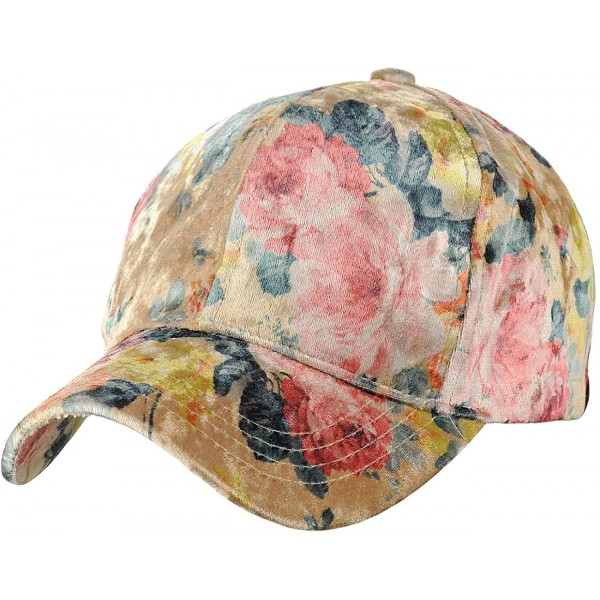Baseball Caps Women's Soft Velvet Crushable Floral Pattern Adjustable Baseball Cap - Nude - CW18C75XWGA $15.01