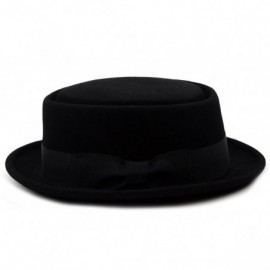 Fedoras Mens Crushable Wool Felt Porkpie Hat w/Feather - Black - CQ1190AVWBX $38.78