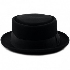 Fedoras Mens Crushable Wool Felt Porkpie Hat w/Feather - Black - CQ1190AVWBX $38.78