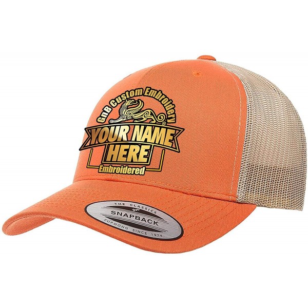 Baseball Caps Yupoong Retro Trucker Custom Hat - Rustic Orange/Khaki - C018HO5K24N $24.39