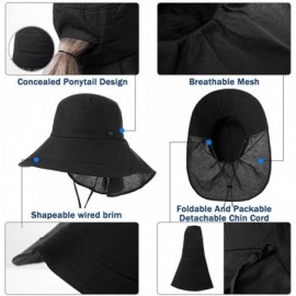 Sun Hats Womens Packable SPU 50 Summer Sun Bucket Ponytail Hat Outdoor Beach Hiking Chin Strap Floppy Safari 55-59CM - CV18SU...