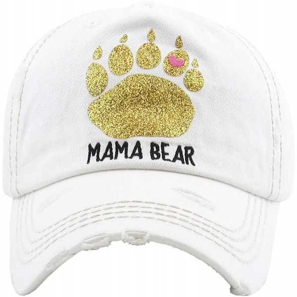 Baseball Caps Women's Mama Bear Washed Vintage Baseball Hat Cap - White/Gold - CA18Z3IHQW0 $10.49