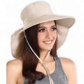 Sun Hats Protection Neck Flap Chin Strap - Light Khaki - Moisture Wicking Nylon - C718E7WW8SQ $22.10
