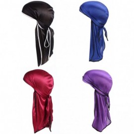 Skullies & Beanies Star Satin Silk Head Wrap Durag Long Tail Beanies Cap Stretchable Velvet Durag Straps Headwraps for Men Wo...