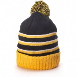 Skullies & Beanies Richardson Striped Pom Knit Cuffed Beanie - Black/Gold/White - CI12NV28LHR $11.24