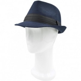 Fedoras Unisex Classic Solid Color Felt Fedora Hat with Black Band - Navy Blue - C912CFYPMSF $10.72