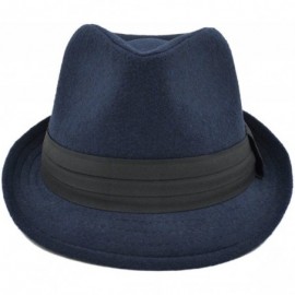 Fedoras Unisex Classic Solid Color Felt Fedora Hat with Black Band - Navy Blue - C912CFYPMSF $10.72