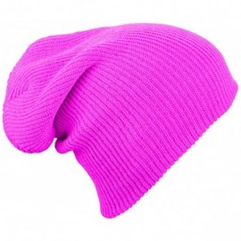 Skullies & Beanies Mens/Womans knitted woolly beanie winter warm ski ribbed turn up hat - Florescent Pink - CZ12HIXUMKB $16.39