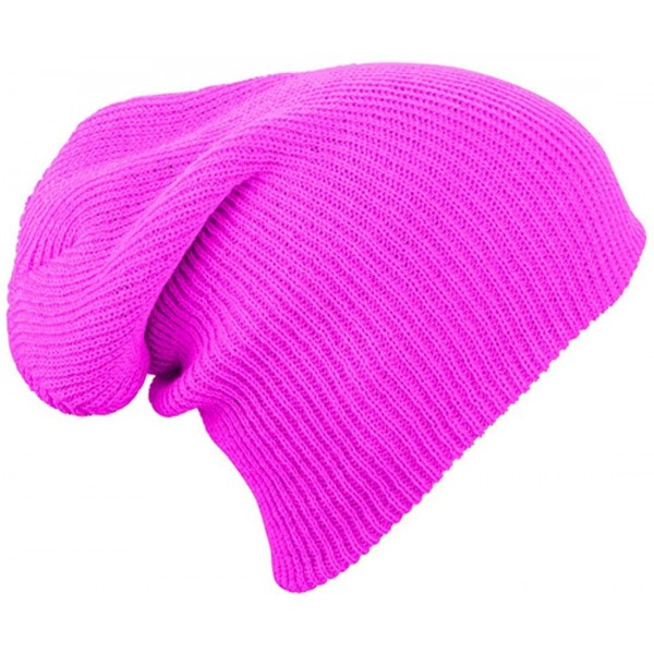 Skullies & Beanies Mens/Womans knitted woolly beanie winter warm ski ribbed turn up hat - Florescent Pink - CZ12HIXUMKB $8.30