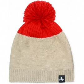 Skullies & Beanies Pom Pom Slouchy Beanie-Winter Mix Knit Ski Cap Skull Hat for Women & Men - Plain Style Red - CE186HMRTKQ $...