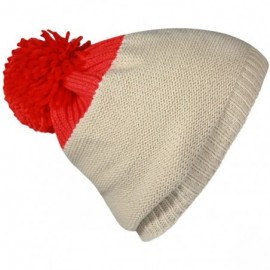 Skullies & Beanies Pom Pom Slouchy Beanie-Winter Mix Knit Ski Cap Skull Hat for Women & Men - Plain Style Red - CE186HMRTKQ $...