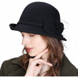 Bucket Hats Womens 1920s Vintage Wool Felt Cloche Bucket Bowler Hat Winter Crushable - 89073_black - CN187CKYN8D $33.22