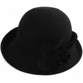 Bucket Hats Womens 1920s Vintage Wool Felt Cloche Bucket Bowler Hat Winter Crushable - 89073_black - CN187CKYN8D $33.22