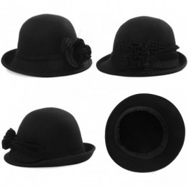 Bucket Hats Womens 1920s Vintage Wool Felt Cloche Bucket Bowler Hat Winter Crushable - 89073_black - CN187CKYN8D $33.22