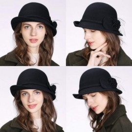 Bucket Hats Womens 1920s Vintage Wool Felt Cloche Bucket Bowler Hat Winter Crushable - 89073_black - CN187CKYN8D $33.22