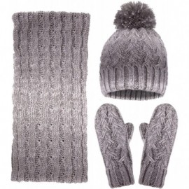 Skullies & Beanies Women's 3 Piece Winter Set - Knitted Beanie- Scarf- Gloves - Grey 2 - CK18L2UEUE7 $29.05