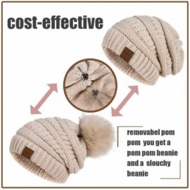 Skullies & Beanies Womens Winter Slouchy Beanie Hat- Knit Warm Fleece Lined Thick Thermal Soft Ski Cap with Pom Pom - C718X7U...