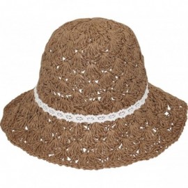 Sun Hats Women's Summer Sun Hat Bucket Hat - Lace Bow - Tan - C911L1P6YD7 $25.42