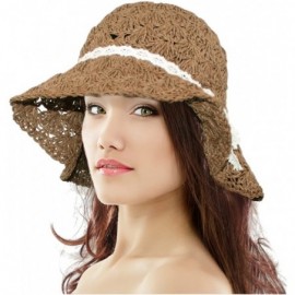 Sun Hats Women's Summer Sun Hat Bucket Hat - Lace Bow - Tan - C911L1P6YD7 $25.42