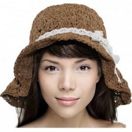 Sun Hats Women's Summer Sun Hat Bucket Hat - Lace Bow - Tan - C911L1P6YD7 $25.42