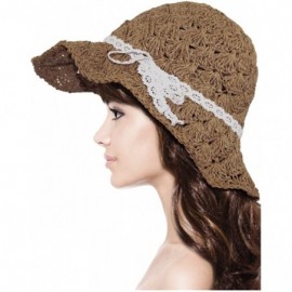 Sun Hats Women's Summer Sun Hat Bucket Hat - Lace Bow - Tan - C911L1P6YD7 $25.42