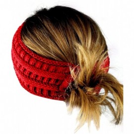 Cold Weather Headbands Cable Knit Fuzzy Lined Ear Warmer Ponytail Pony Headband - C718XILQ9C6 $11.98