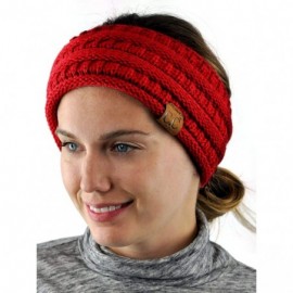 Cold Weather Headbands Cable Knit Fuzzy Lined Ear Warmer Ponytail Pony Headband - C718XILQ9C6 $11.98