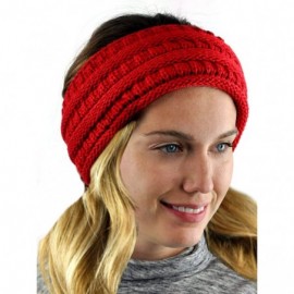 Cold Weather Headbands Cable Knit Fuzzy Lined Ear Warmer Ponytail Pony Headband - C718XILQ9C6 $11.98
