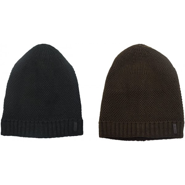 Skullies & Beanies Mens Winter Thick Knit Skull Hats Beanies Caps - Coffee and Black - CL18605Z3XT $11.84