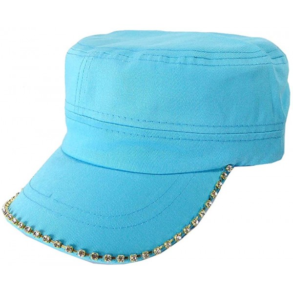 Baseball Caps Women's Military Cadet Army Cap Hat with Bling -Rhinestone Crystals on Brim - Tiffany Blue - C118SZATZTO $14.13