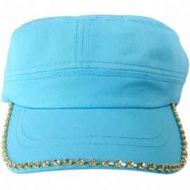 Baseball Caps Women's Military Cadet Army Cap Hat with Bling -Rhinestone Crystals on Brim - Tiffany Blue - C118SZATZTO $14.13