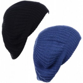 Berets Ladies Winter Solid Chic Slouchy Ribbed Crochet Knit Beret Beanie Hat W/WO Flower Adornment - CG18X6S50AQ $15.03