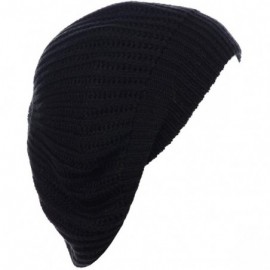 Berets Ladies Winter Solid Chic Slouchy Ribbed Crochet Knit Beret Beanie Hat W/WO Flower Adornment - CG18X6S50AQ $15.03