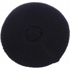 Berets Ladies Winter Solid Chic Slouchy Ribbed Crochet Knit Beret Beanie Hat W/WO Flower Adornment - CG18X6S50AQ $15.03