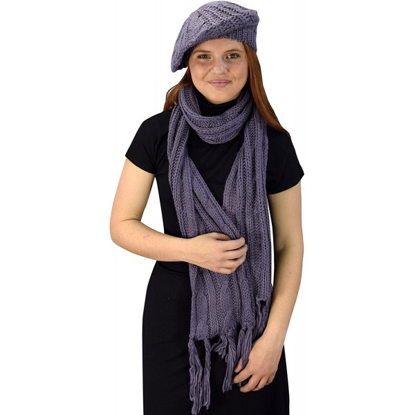 Skullies & Beanies Cable Knit Beret Beanie Hat and Scarf Set - Grey (49) - C1187UDLMN5 $25.80