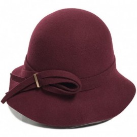 Fedoras Women's Wide Brim Wool Cloche Hat Winter Hats Grey Black - Burgundy - CJ182ZENUYO $31.82