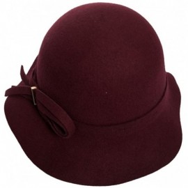 Fedoras Women's Wide Brim Wool Cloche Hat Winter Hats Grey Black - Burgundy - CJ182ZENUYO $31.82