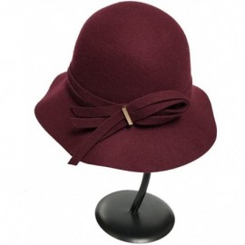 Fedoras Women's Wide Brim Wool Cloche Hat Winter Hats Grey Black - Burgundy - CJ182ZENUYO $31.82