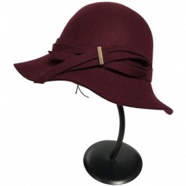 Fedoras Women's Wide Brim Wool Cloche Hat Winter Hats Grey Black - Burgundy - CJ182ZENUYO $31.82