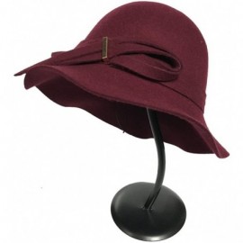 Fedoras Women's Wide Brim Wool Cloche Hat Winter Hats Grey Black - Burgundy - CJ182ZENUYO $31.82