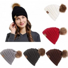 Skullies & Beanies Unisex Men Women Baggy Warm Crochet Winter Wool Knit Ski Caps Skull Beanie Slouchy Hat with Pom Pom - CX18...